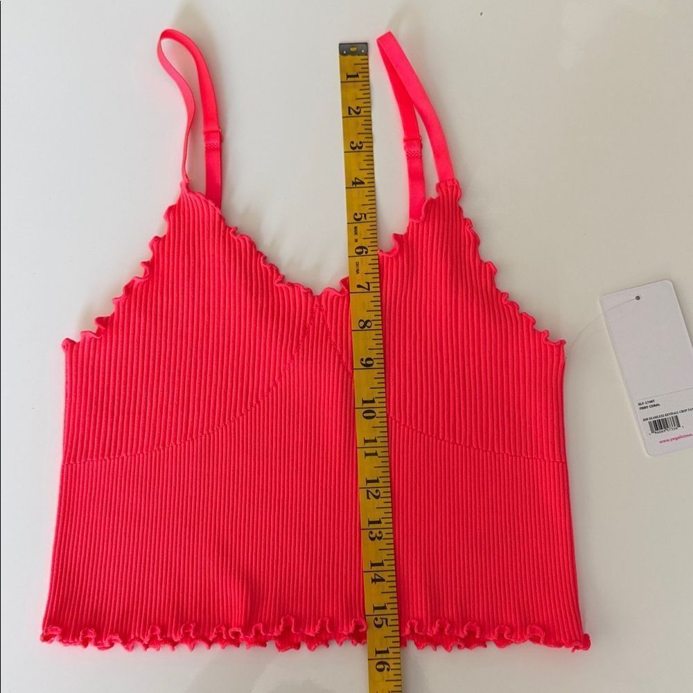 Yogalicious Hot Pink Ribbed Lettuce-Edge Crop Cami - Picture 7 of 9